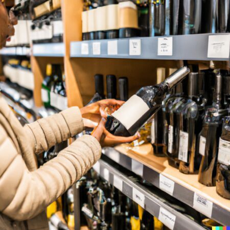 Person buying wine in a store